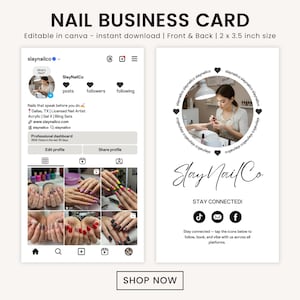 Nail Visitenkarten Vorlage, Nail Tech Card Business Nails Salon Karte, Nail Artist Visitenkarte, Nail Canva Instagram Karte Business Nail Card