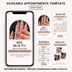 Weekly Availability Appointments Template,Weekly Availability Calendar Instagram Story,Weekly Available Appointments,Schedule Template,Salon