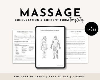 Massage Therapist Forms, Editable Massage Consent Form, Massage Intake Consultation Form, Esthetician Template, Lymphatic Massage, Spa Forms