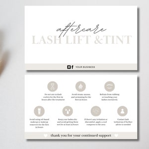 Lash Lift en Tint Nazorg kaartsjabloon | Bewerkbare Lash Lift en Tint-kaart | Zakelijke zorgkaart | Lamineren van wimpers | Wimperinstructies