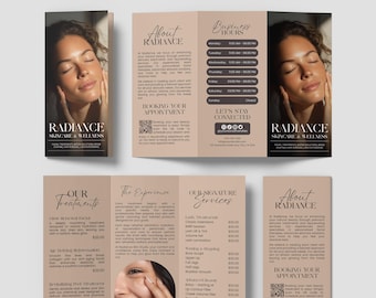 Esthetician Trifold Brochure Template, Beauty Salon Price list, Minimalistic, Esthetician Flyer, Medspa Skincare Beauty Brochure, Business