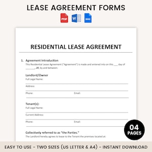 Rental Agreement Template, Editable Lease Contract, Landlord Forms, Residential Housing Agreement, Editable/Printable Google Docs, Word PDF