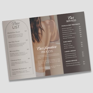 Esthetician Medspa Trifold Brochure Template, Beauty Salon Price list, Minimalistic, Esthetician Flyer, Medspa Skincare Beauty Brochure image 3