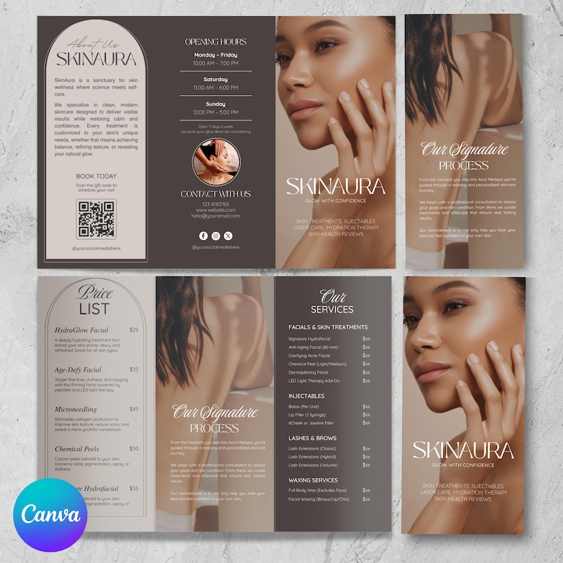 Esthetician Medspa Trifold Brochure Template, Beauty Salon Price list, Minimalistic, Esthetician Flyer, Medspa Skincare Beauty Brochure image 5