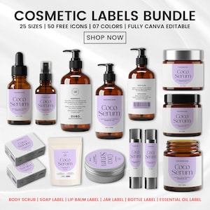 Editable Cosmetic Labels Templates Bundle, Custom Cosmetic Product Label Template, Jar Label, Bottle Label, Beauty Salon, DIY Skincare Label