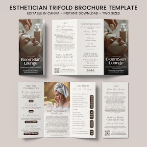 Esthetician Trifold Brochure, Salon Beauty Brochure Template, Minimalist Esthetician Brochure, Skincare Business Brochure, Canva Template