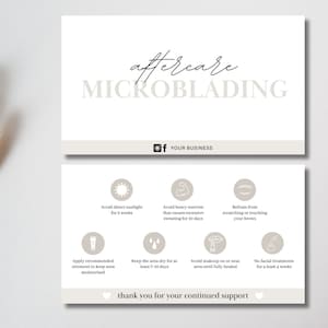 Tarjeta de cuidados posteriores al microblading / Tarjetas de cuidados posteriores al PMU editables / Ceja ombré / Plantilla de maquillaje permanente editable / Beige y minimalista