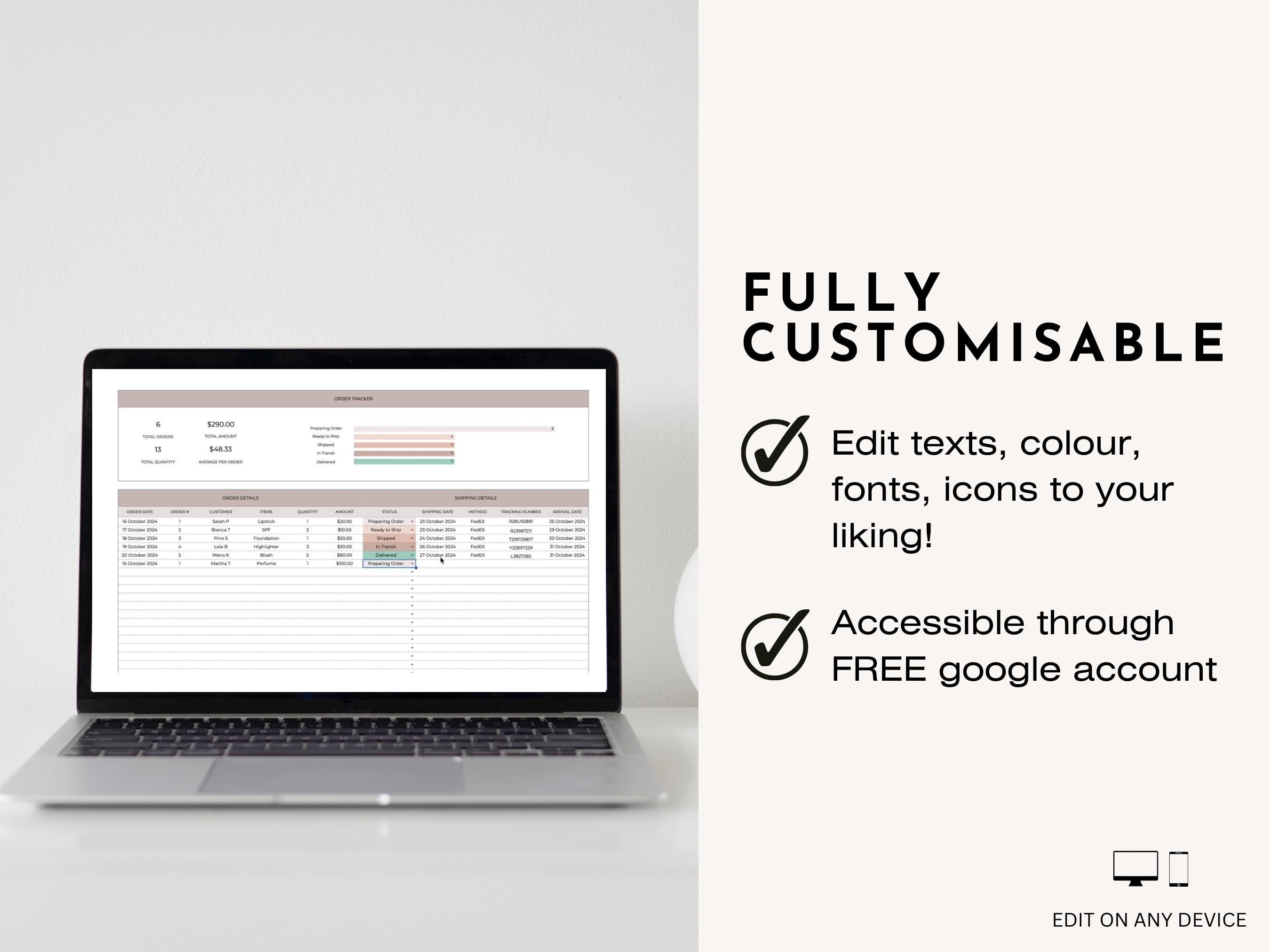 Order Tracker Google Sheets Excel Template Small Business Spreadsheet ...