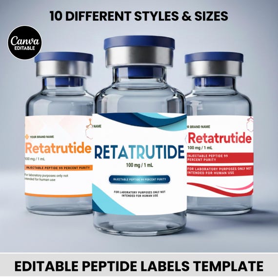 10 Retatrutide Label Template, Peptide Printable Label, Peptide Therapy  Canva Template, Peptide Marketing LABEL Template