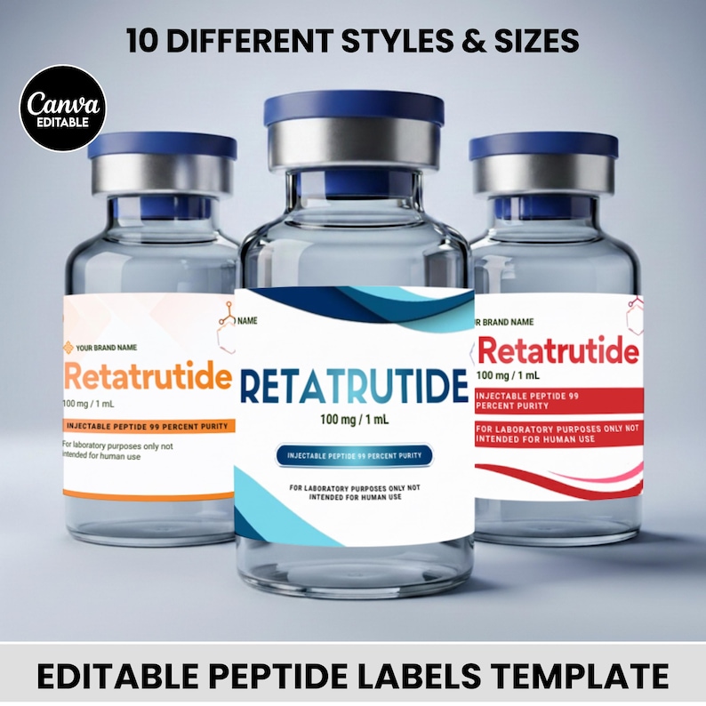 10 Retatrutide Label Template, Peptide Printable Label, Peptide Therapy ...