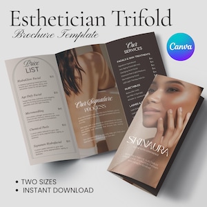 Sjabloon voor schoonheidsspecialiste driebladige brochure, schoonheidssalon prijslijst, minimalistisch, schoonheidsspecialiste flyer, Medspa Skincare schoonheidsbrochure, zakelijk