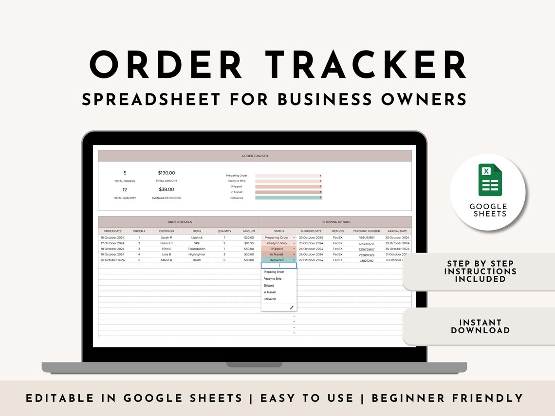 Order Tracker Google Sheets Excel Template Small Business Spreadsheet ...