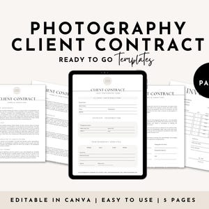 Photography Client Contract Template, Photography Forms, Editable Client Agreement, Contract for Photographers, Photographer Business Form
