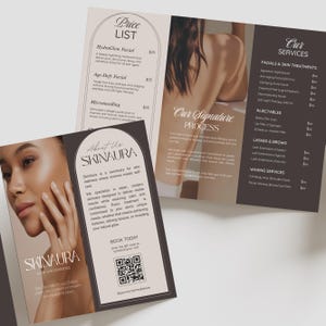Esthetician Medspa Trifold Brochure Template, Beauty Salon Price list, Minimalistic, Esthetician Flyer, Medspa Skincare Beauty Brochure image 2