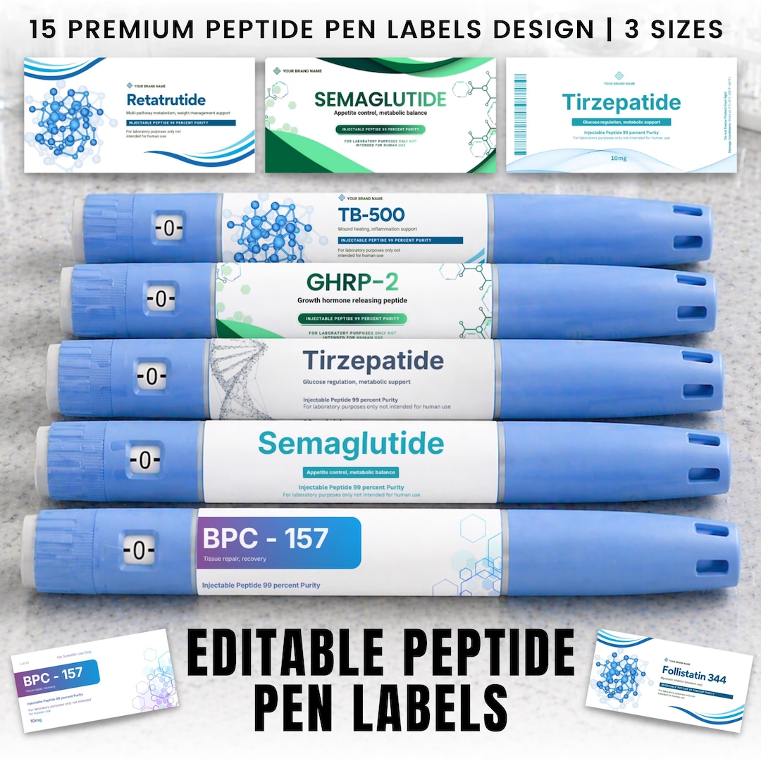 Peptide Pen Labels Bundle 15 Injection Pen Label Design Holographic Pen ...