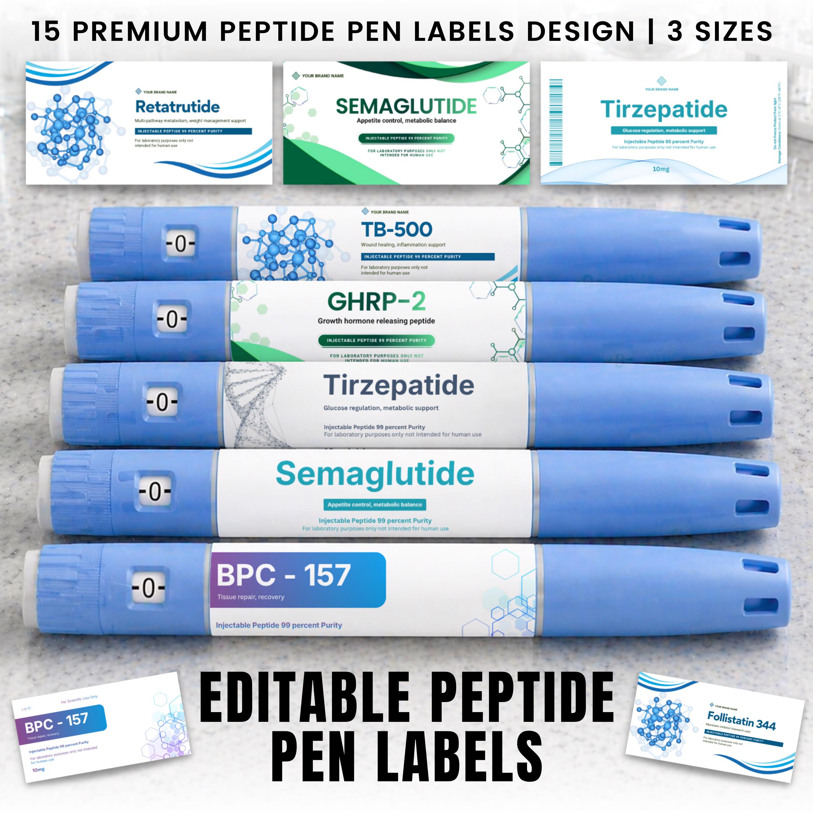 Peptide Pen Labels Bundle 15 Injection Pen Label Design Holographic Pen ...