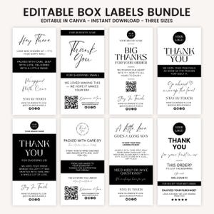 Lot d'étiquettes modifiables pour boîte, Stickers boîte moderne pour petite entreprise, Sticker imprimable pour colis, Sticker Merci pour entreprise, Modèle sur toile