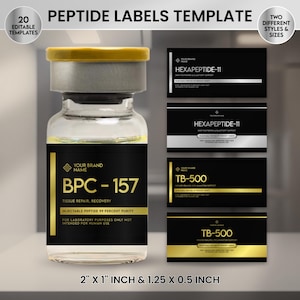 Peptide Label Templates Bundle, 20 Peptide Printable Labels, Peptide Therapy Canva template, Peptide Marketing LABEL Template