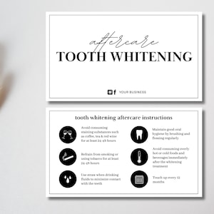 Teeth Whitening Aftercare Card Template | Bearbeitbare Teeth Whitening Care Karte | Printable Teeth Behandlung Nachsorge | Bearbeitbare Canva Vorlage