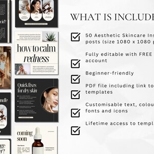 Pu&ograve; includere: Un elenco di controllo di ci&ograve; che &egrave; incluso in un prodotto digitale per creare post estetici di Instagram sulla cura della pelle. L'elenco di controllo include 50 post di Instagram, completamente modificabili con un account Canva gratuito, facile da usare per i principianti, un file PDF con link ai modelli, testo personalizzabile, colori, font e icone, e accesso a vita al modello.