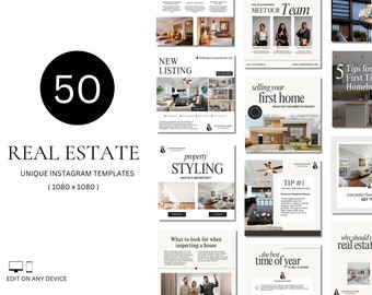 50 Real Estate Social Media Posts Realtor Instagram Templates Canva Luxury Realtor Marketing Templates Minimalistic Beige White Bold Black