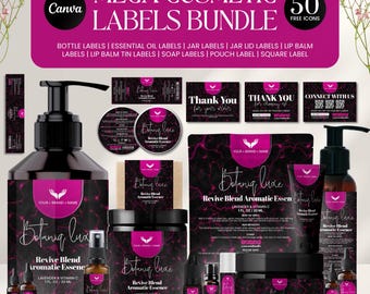 Cosmetic Labels Bundle, Editable Skincare Label Templates, Product Label Template, Custom Body Product Label DIY Branding Kit