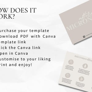 Puede incluir: Un fondo blanco con texto negro que explica c&oacute;mo usar una plantilla de Canva. El texto dice: "&iquest;C&Oacute;MO FUNCIONA? 1. Compra tu plantilla 2. Descarga el PDF con el enlace de la plantilla de Canva 3. Haz clic en el enlace de Canva 4. Abre en Canva 5. Personaliza a tu gusto 6. Imprime y disfruta!"