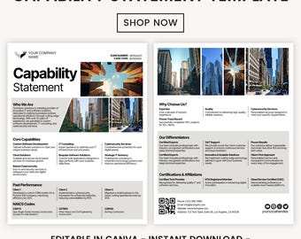Capability Statement Template, Business Capability Statement Template, Editable Statement, Marketning  Business, Corporate Flyer, Canva