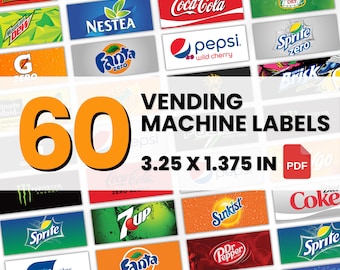 60 vending machine labels, soda labels,beer vending machine labels, soda machine labels,soda drink png, Soft Drinks Vending Machine Labels