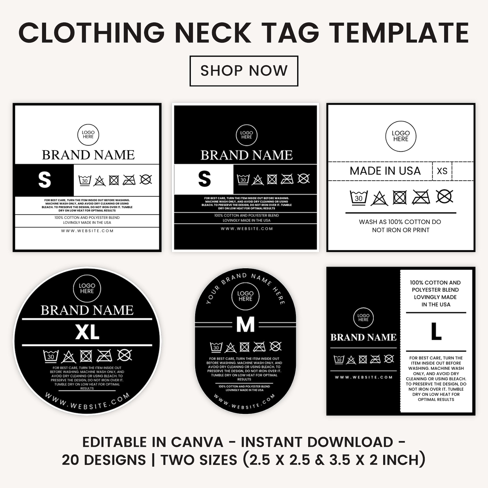 Clothing Neck Tag Template Bundle: Custom Garment Labels (canva ...