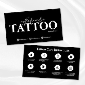 Tattoo Aftercare Card Template | PMU Aftercare Tattoo Care Cards | Tattoo Instructions Card Canva Template | Tattoo Artist | Black and White