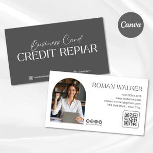 Tarjeta de presentación para reparación de crédito. Marketing de reparación de crédito, Tarjeta de servicios financieros profesionales, Tarjeta de reparación de crédito imprimible, Editable en Canva