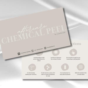 Edytowalna karta pielęgnacji po peelingu chemicznym | Minimalistyczna karta pielęgnacji po zabiegu | Instrukcje pielęgnacji twarzy po zabiegu | Eleganckie karty pielęgnacyjne dla kosmetyczki