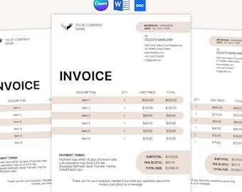 Editable Invoice Template, Minimalist Professional Business Form, Editable Business Invoice, Editable Custom Invoice, Google Doc, Word,Canva