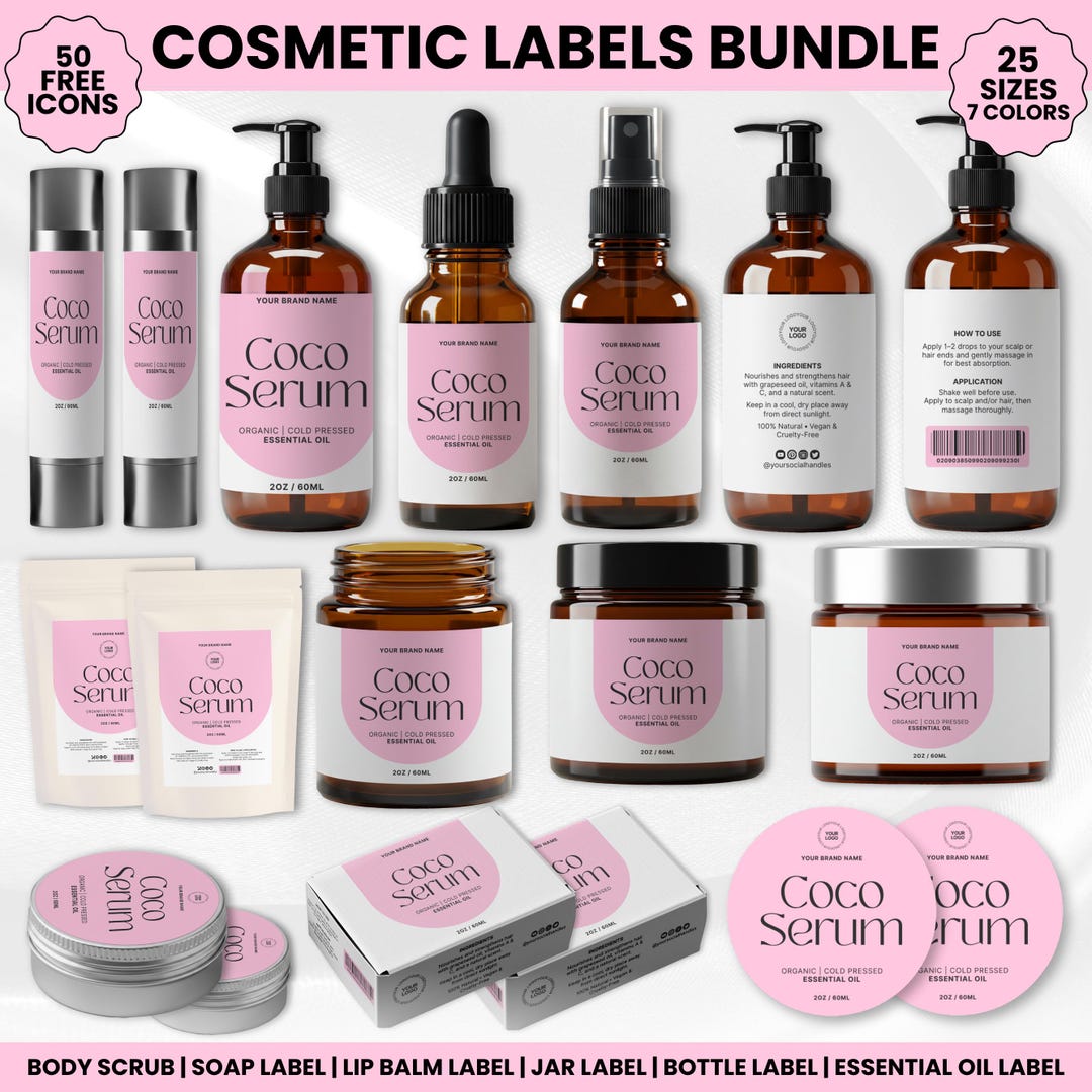 Editable Cosmetic Labels Templates, Stylish Cosmetic Product Label ...