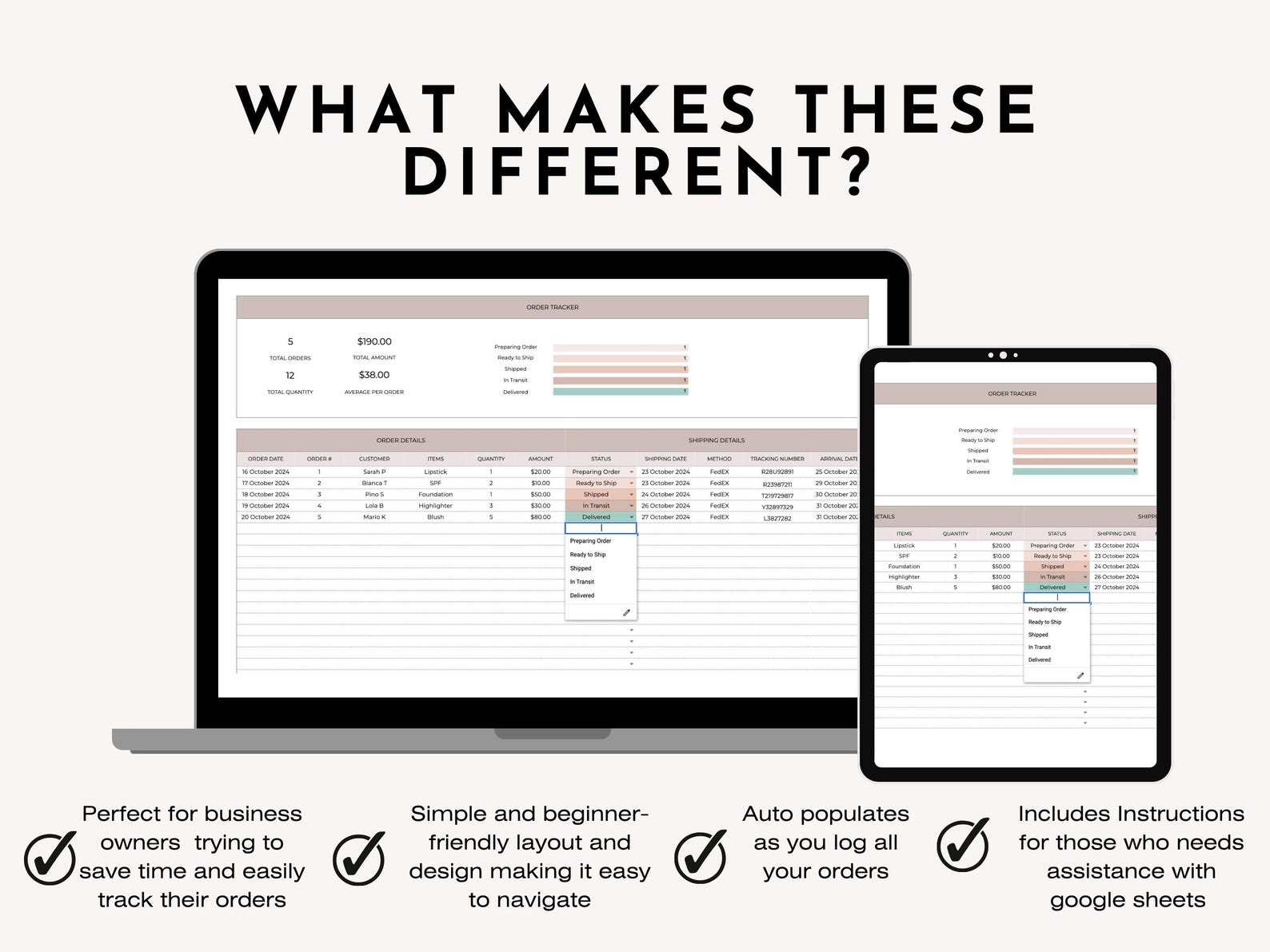 Order Tracker Google Sheets Excel Template Small Business Spreadsheet ...