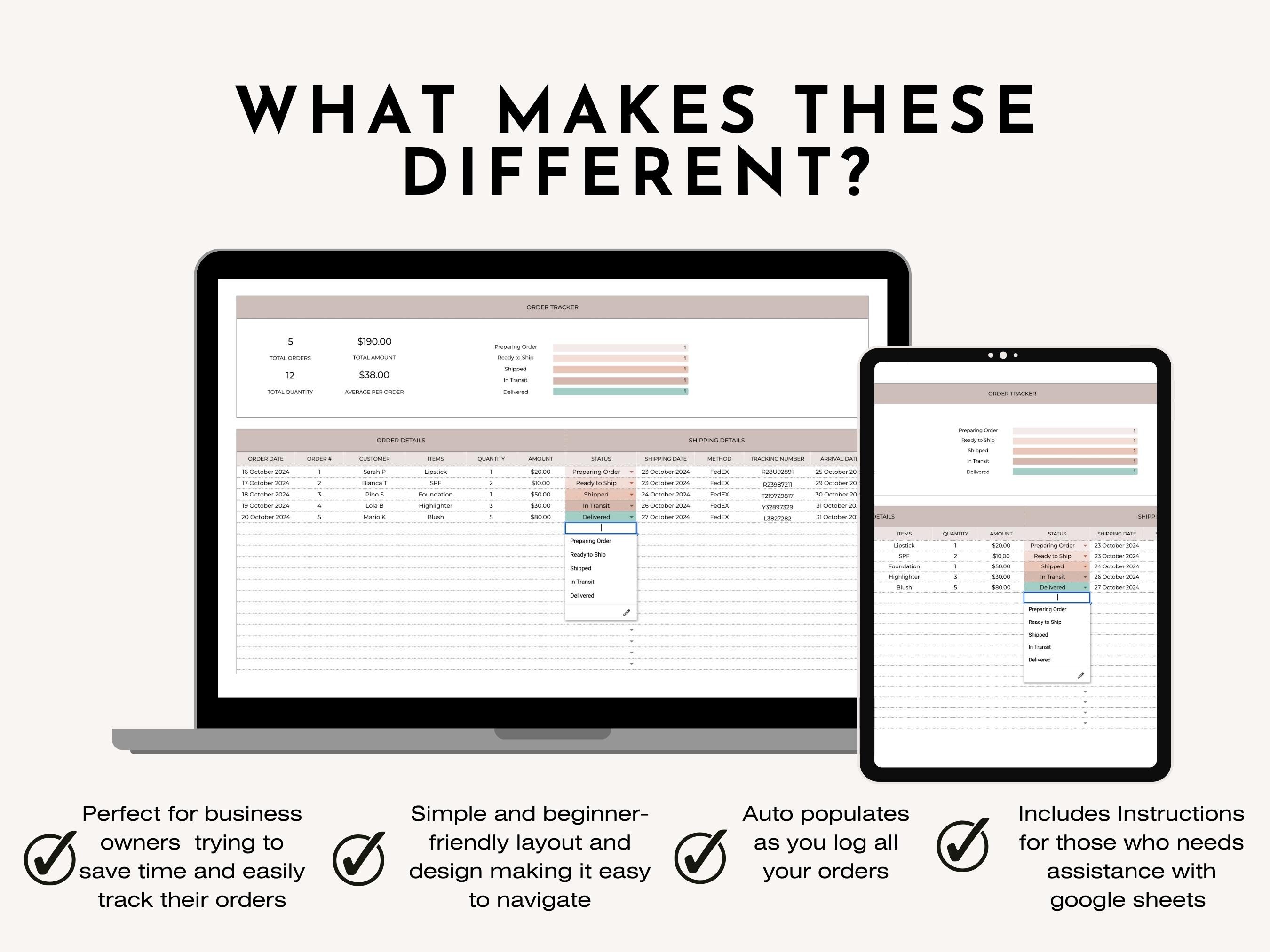 Order Tracker Google Sheets Excel Template Small Business Spreadsheet ...