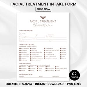 Skincare Treatment Plan Template, Editable Facial Consultation Form, Esthetician Client Form, Skincare Business Canva Template