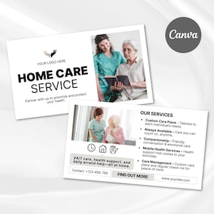 Home Care Service Business Card, Editable Home Care business card Senior & Elderly Care Services Template,Premade Care Service Business card