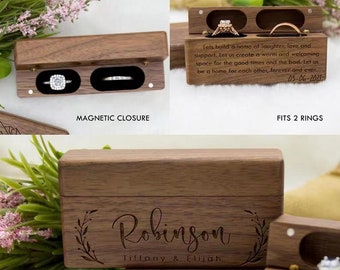 Eleva tu historia de amor: Caja de anillos de madera personalizada hecha a mano con grabado personalizado/ ceremonia de boda/ propuesta de compromiso/ regalo para ella