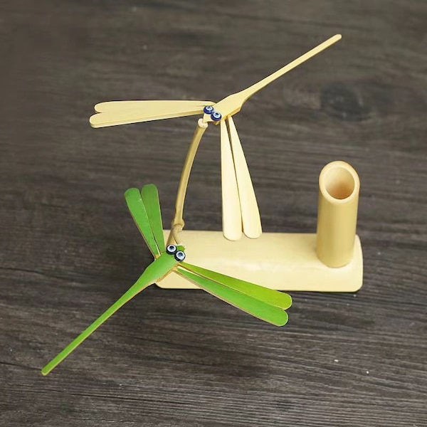 Whimsical Bamboo Dragonfly: Eco-Friendly Handcrafted Toy with Built-In Pen Container for Creative Play| Floating Balance Decoration