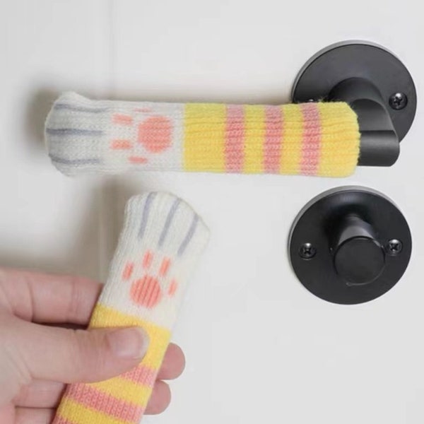 Knitted Cat's Paw Doorknob Cover-Set of 4| Door Handle Protective Sleeve| Chair & Table Leg Socks| Chair Silencers| Floor Protectors/ Savers