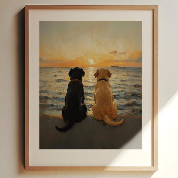 Hundens bästa vänner | Gåva för havsälskare | Gåva för labradorälskare | Vintage labradortryck | Strandhusstuga | Strandhundtryck