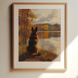 Cottage Lake Decor | German Shepherd Print | Rustic Lake Decor | Lake Forest Print | Lake Cabin Decor