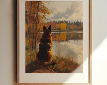 Cottage Lake Decor | German Shepherd Print | Rustic Lake Decor | Lake Forest Print | Lake Cabin Decor
