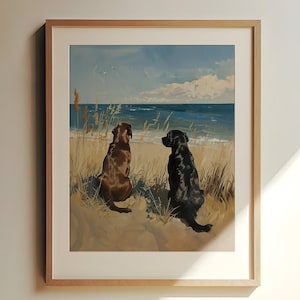 Vintage Black/Chocolate Labrador Painting Art Print Poster