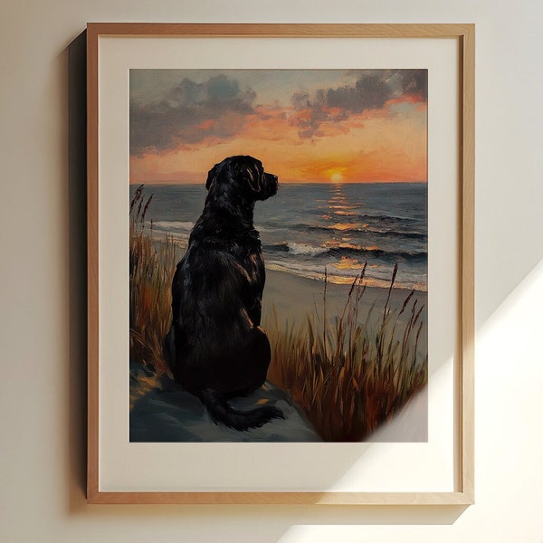 Ocean Lovers Gift | Beach Dog Print | Black Lab Lovers Gift | Vintage Labrador Print