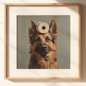 Funny Dog Portrait | Funny Toilet Poster | Dog Toilet Portrait | German Shepherd Print | Toilet Humor Art