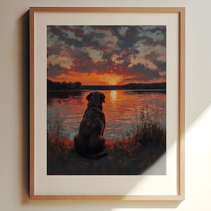 Vintage Black Labrador Art Print: Lake View Home Decor