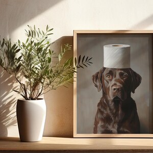 Funny Toilet Poster | Toilet Humor Art | Dog Toilet Portrait | Chocolate Lab Gift | Vintage Labrador Print image 4